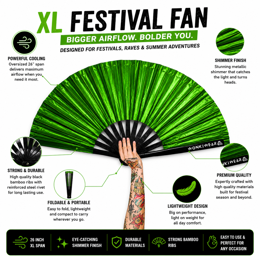 Green Shimmer Metallic XL Festival Fan