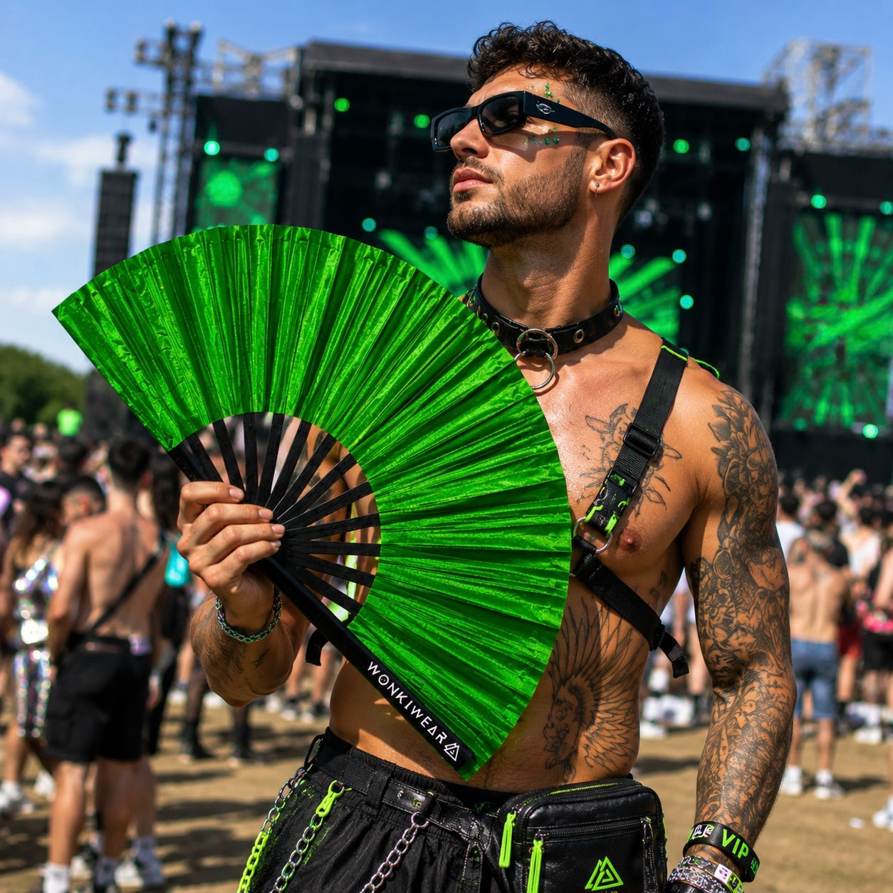 Green Shimmer Metallic XL Festival Fan