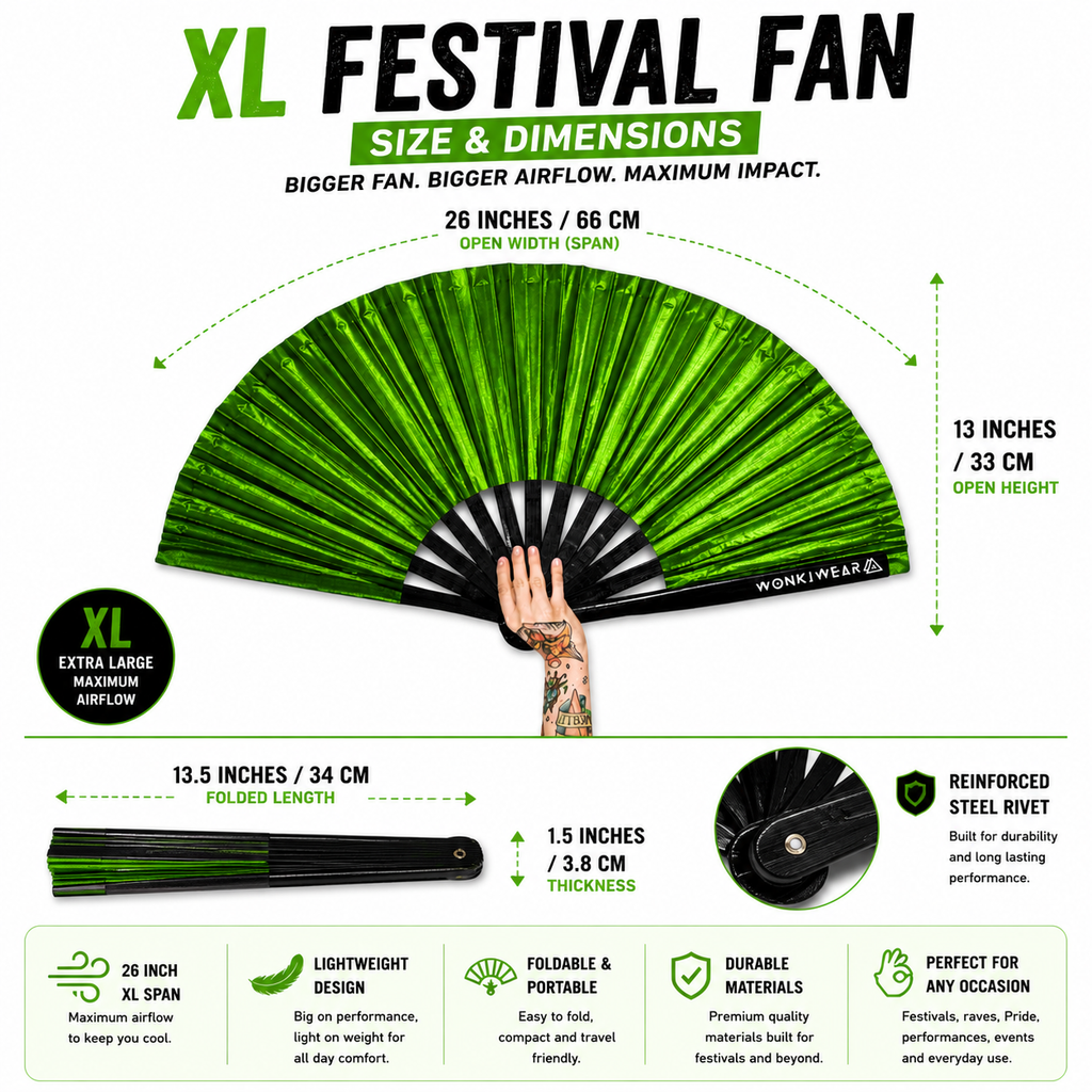 Green Shimmer Metallic XL Festival Fan