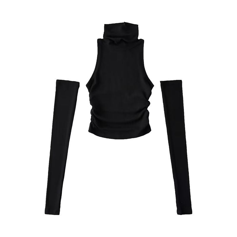 Halter Turtleneck Crop Top & Arm Sleeves Set
