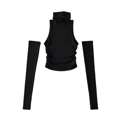 Halter Turtleneck Crop Top & Arm Sleeves Set