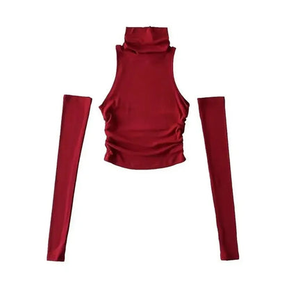 Halter Turtleneck Crop Top & Arm Sleeves Set