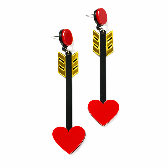 Red Heart Arrow Drop Earrings