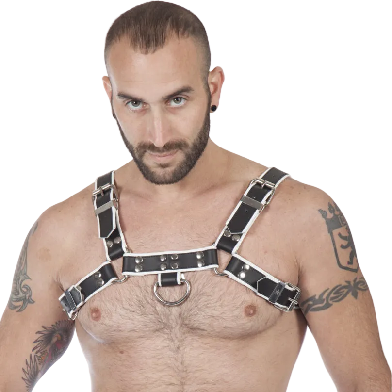 Titus H-Front Leather Chest Harness | Black & White