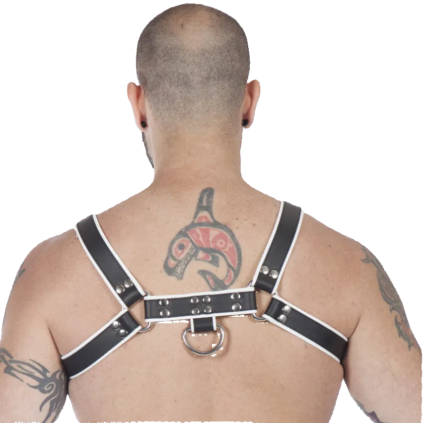 Titus H-Front Leather Chest Harness | Black & White