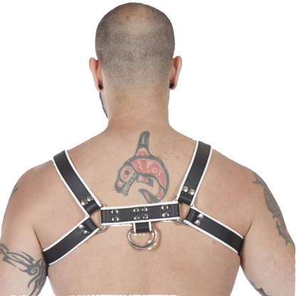Titus H-Front Leather Chest Harness | Black & White