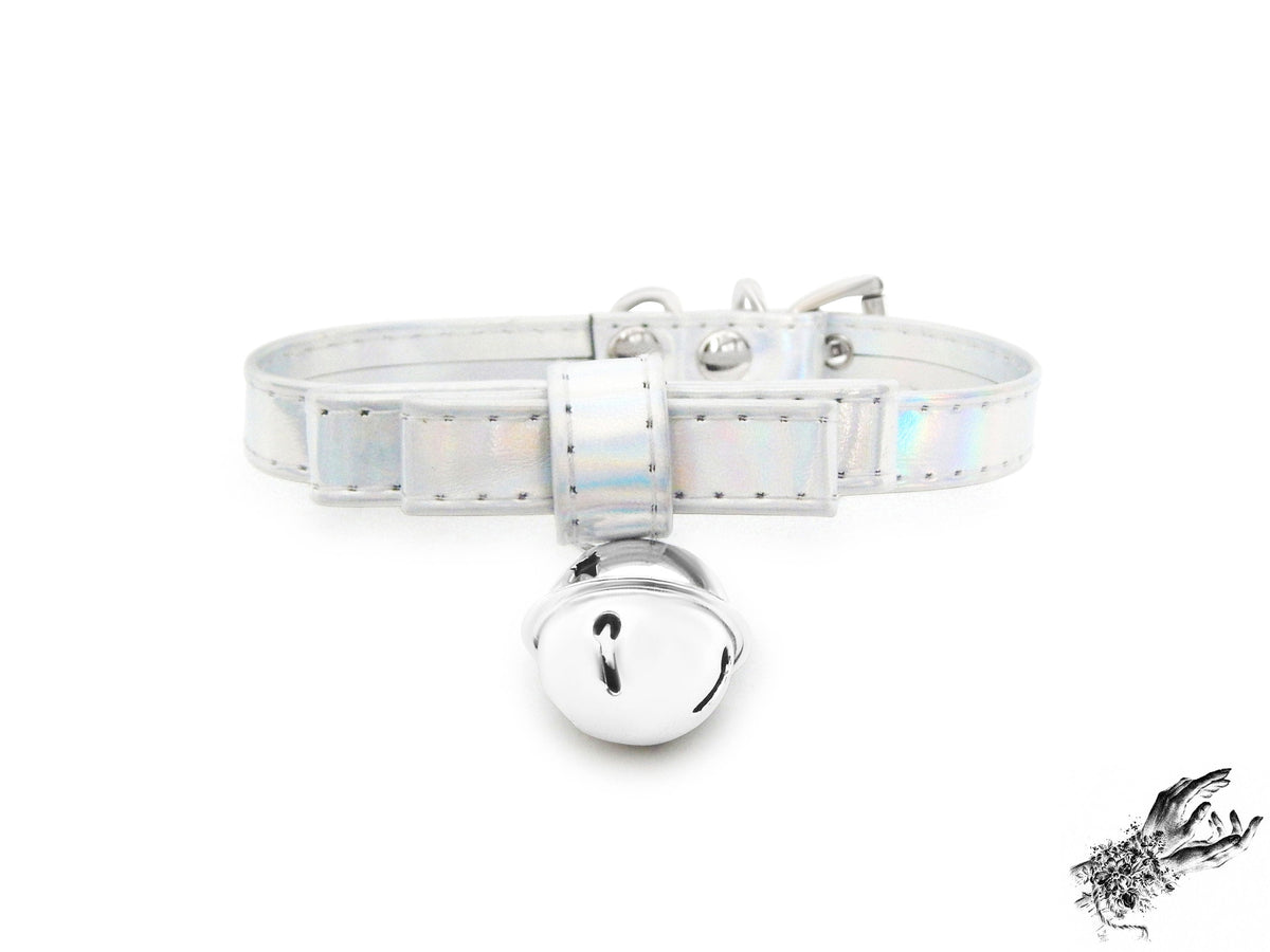 Holographic Silver Bow and Bell Choker