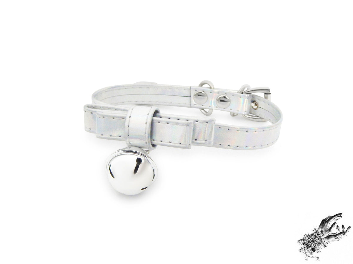 Holographic Silver Bow and Bell Choker