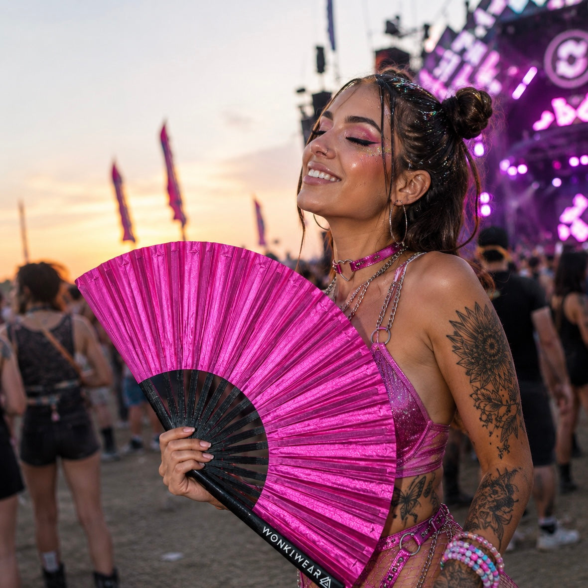Hot Pink Shimmer Metallic XL Festival Fan