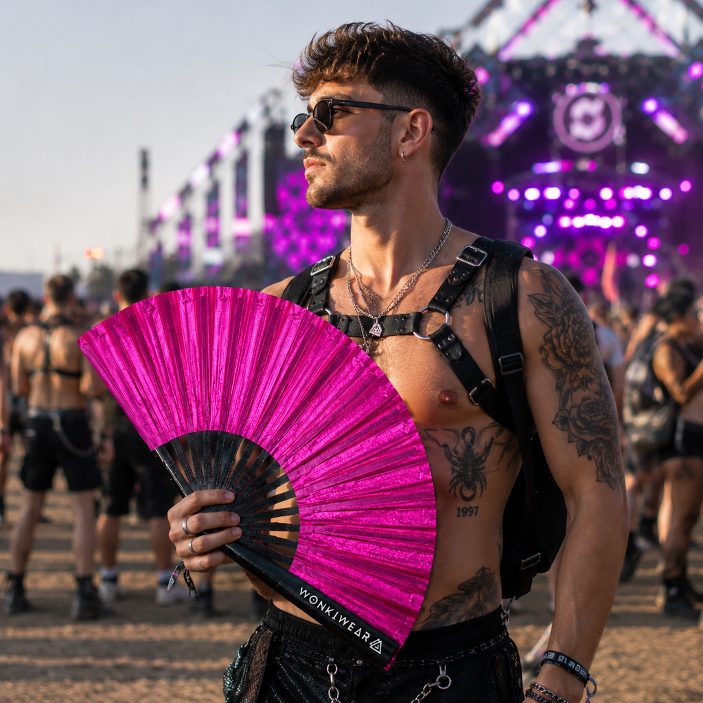 Hot Pink Shimmer Metallic XL Festival Fan