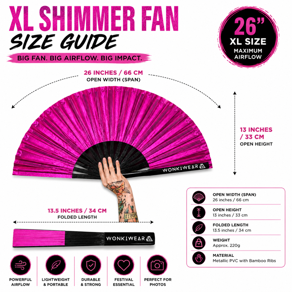 Hot Pink Shimmer Metallic XL Festival Fan