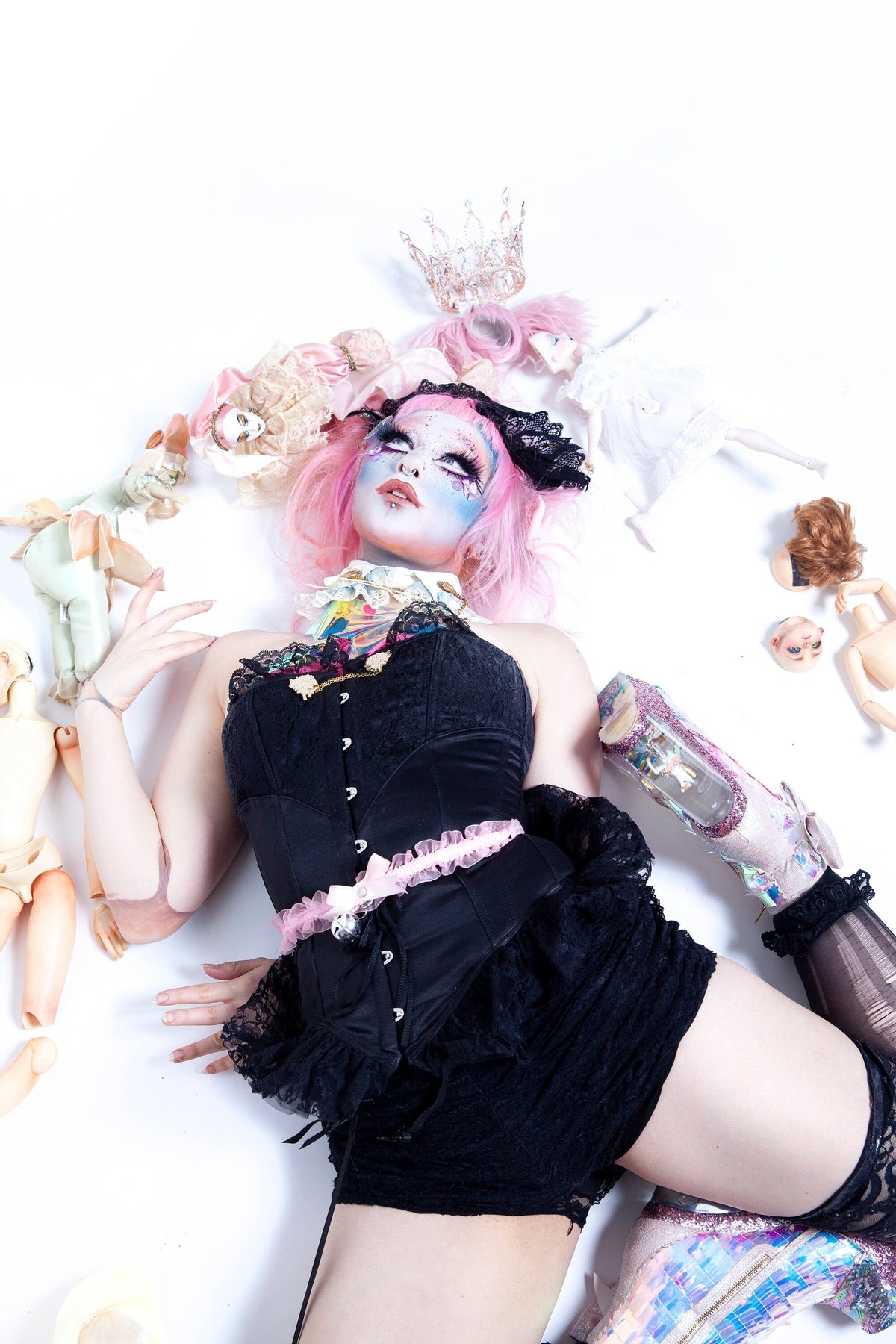Pink Ruffled Bell 2-in-1 Choker/Garter - Pink Lace Collar