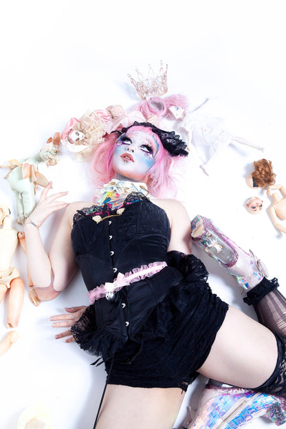 Pink Ruffled Bell 2-in-1 Choker/Garter - Pink Lace Collar