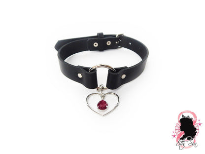 Black O Ring and Amethyst Heart Choker