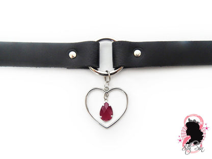 Black O Ring and Amethyst Heart Choker