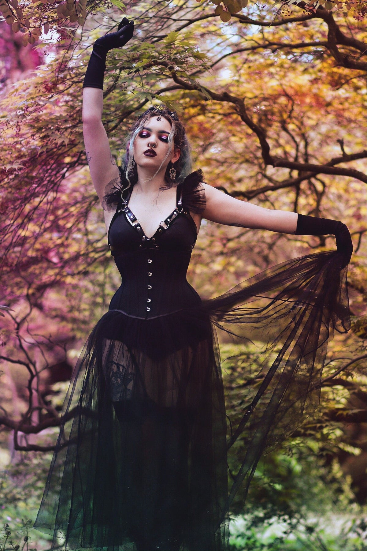 Black Vegan Leather Ruffled Harness Bra