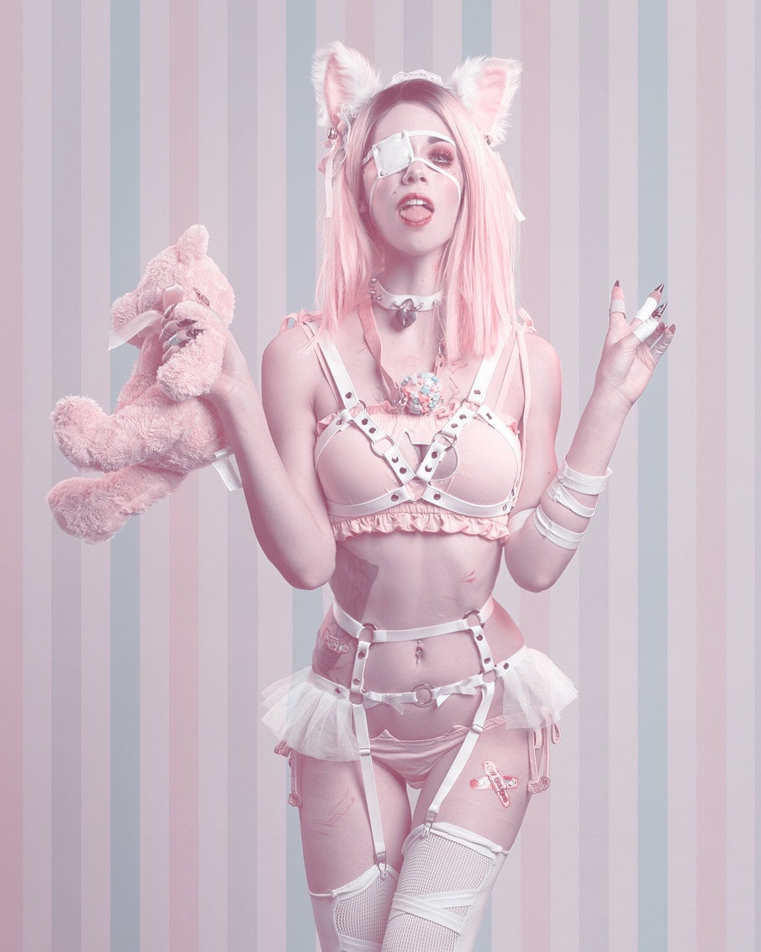 White Vegan Leather O Ring Garter Belt