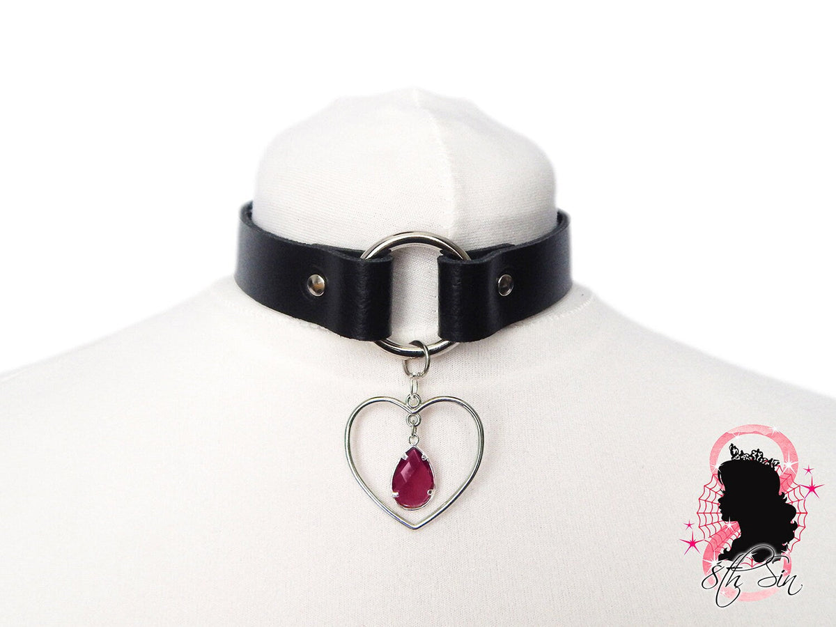 Black O Ring and Amethyst Heart Choker