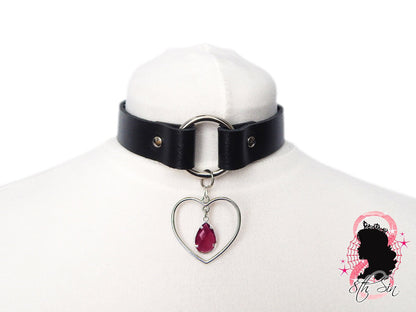 Black O Ring and Amethyst Heart Choker
