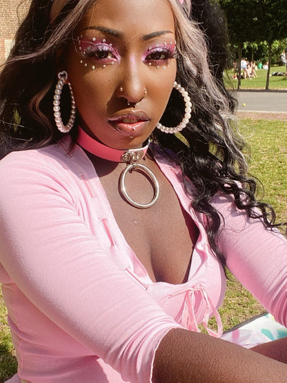 Pink Leather D and O Ring Choker