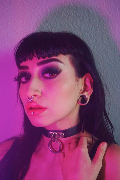 Black Leather D and O Ring Choker