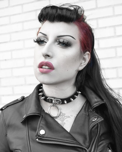Black Leather Studded D and O Ring Choker