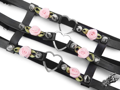 Black 3 Strap Heart Ring Garter
