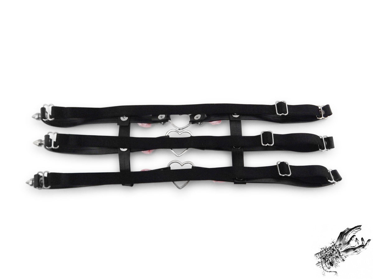 Black 3 Strap Heart Ring Garter