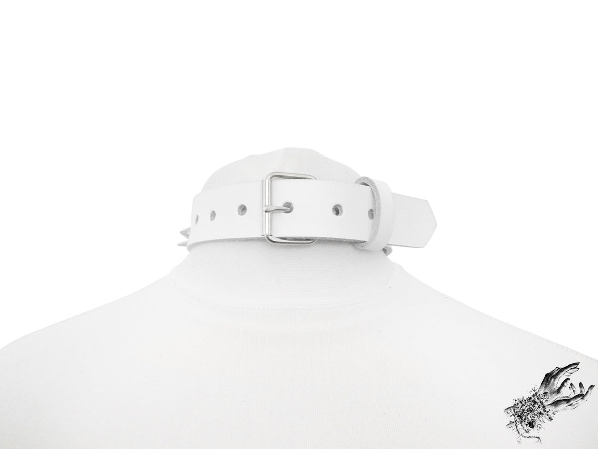 White Studded Double O Ring Choker (Long and Short Spikes)