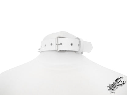 White Studded Double O Ring Choker (Long and Short Spikes)
