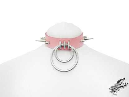Pink Studded Double O Ring Choker (Long and Short Spikes)