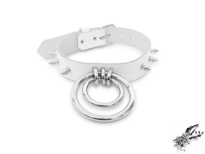 White Studded Double O Ring Choker