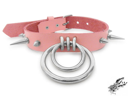 Pink Studded Double O Ring Choker (Long and Short Spikes)