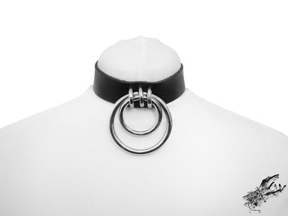 Black Leather Double O Ring Choker