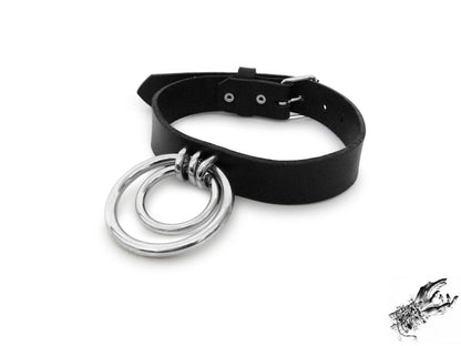 Black Leather Double O Ring Choker