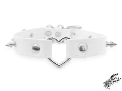 White Faux Leather Studded Heart Ring Choker