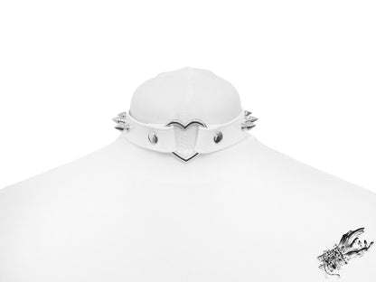 White Faux Leather Studded Heart Ring Choker