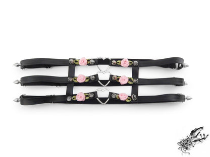 Black 3 Strap Heart Ring Garter