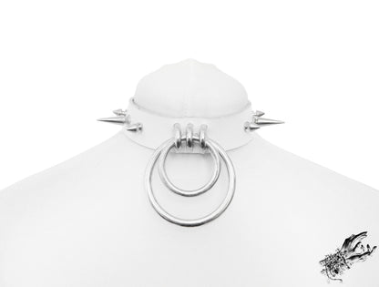 White Studded Double O Ring Choker (Long and Short Spikes)