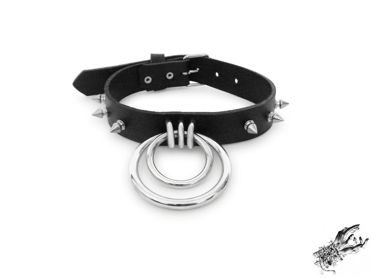 Black Studded Double O Ring Choker