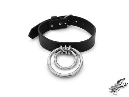Black Leather Double O Ring Choker