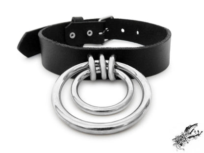Black Leather Double O Ring Choker