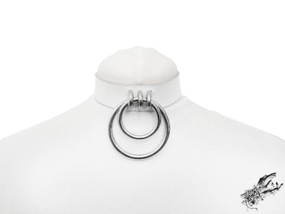 White Leather Double O Ring Choker