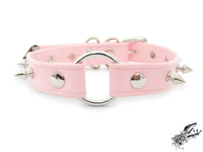 Pink Faux Leather Studded O Ring Choker