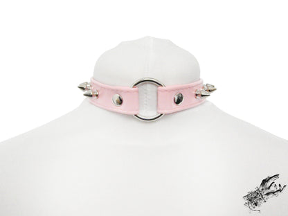 Pink Faux Leather Studded O Ring Choker