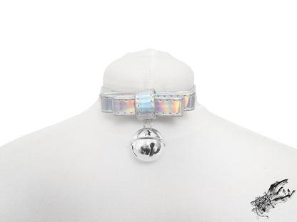 Holographic Silver Bow and Bell Choker - LARGE SIZE