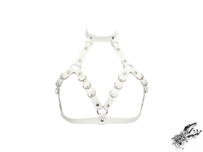 White Vegan Leather D Ring Harness Bra