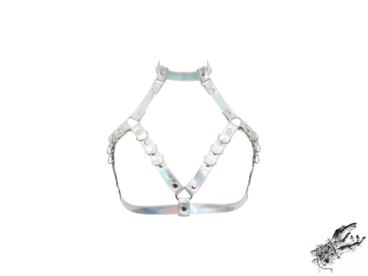 Holographic Silver D Ring Harness Bra
