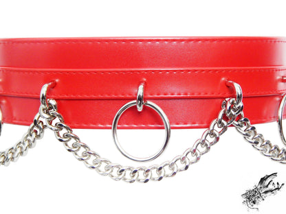 Red Vegan Leather O Ring and Chain Belt