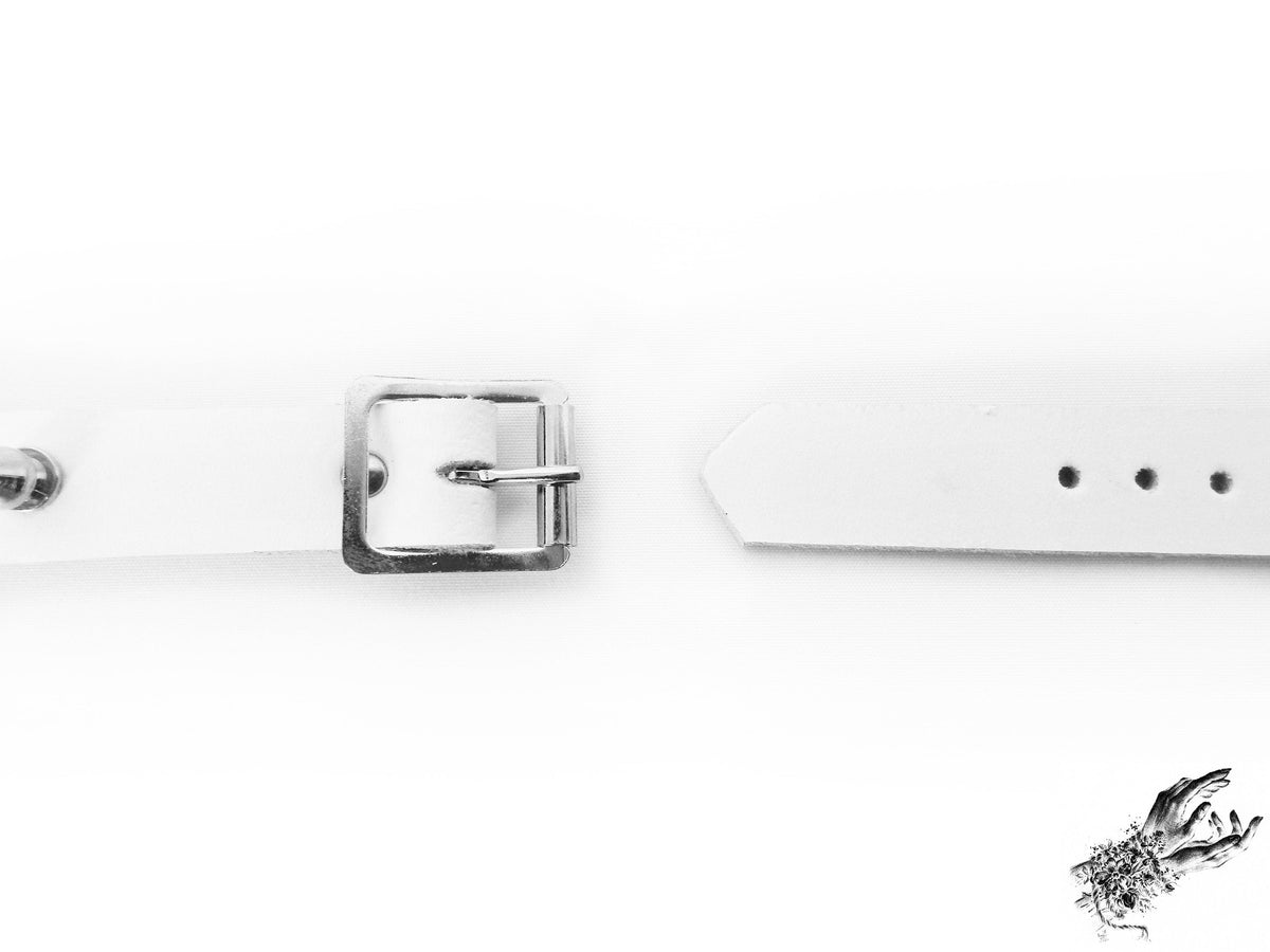White Leather O Ring Ankle Cuffs
